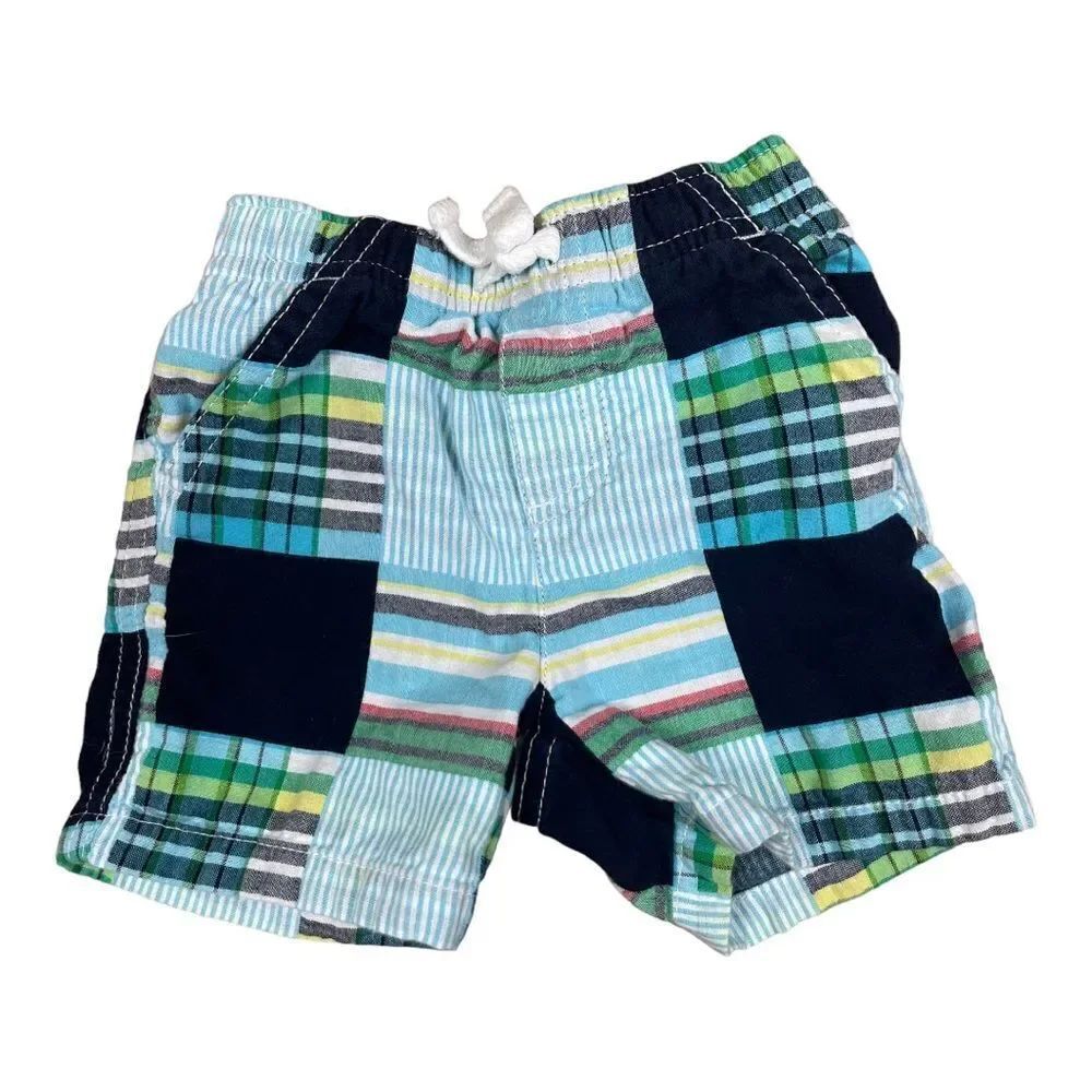 Gymboree Blue Plaid Shorts Baby Boy Size 6-12 Months Elastic Waistband Preppy